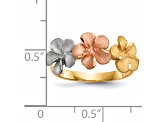 14K Satin Diamond-cut 3-Plumerias Ring