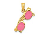 14K Yellow Gold 3D Pink Enameled Moveable Sunglasses Pendant