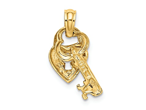 14K Yellow Gold Moveable Dangling Heart and Key Charm