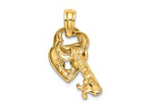 14K Yellow Gold Moveable Dangling Heart and Key Charm