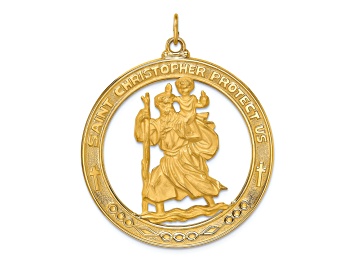 Picture of 14k Yellow Gold Polished and Satin Extra Large Cut-out Saint Christopher Medal Pendant