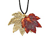 Dipped in 24k Gold/Iridescent Copper Double Full Moon Maple Leaf Pendant with 20 Inch Leather Cord