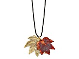 Dipped in 24k Gold/Iridescent Copper Double Full Moon Maple Leaf Pendant with 20 Inch Leather Cord