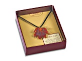 Dipped in 24k Gold/Iridescent Copper Double Full Moon Maple Leaf Pendant with 20 Inch Leather Cord