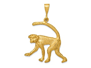 14k Yellow Gold Textured Monkey Pendant