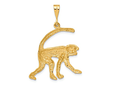 14k Yellow Gold Textured Monkey Pendant