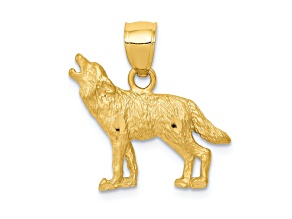 10K Yellow Gold Diamond-Cut, Satin and Textured Wolf Pendant