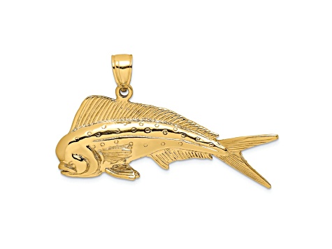 14k Yellow Gold 3D Textured Male Dorado (Mahi-Mahi) Charm