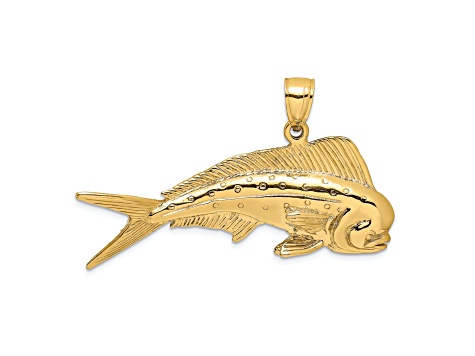 14k Yellow Gold 3D Textured Male Dorado (Mahi-Mahi) Charm