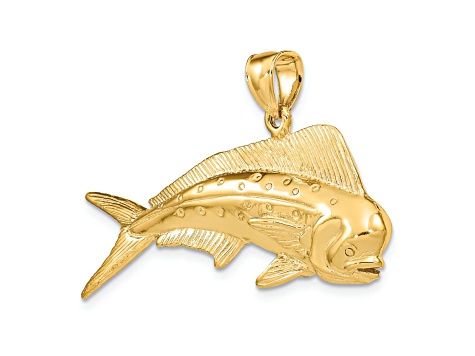 14k Yellow Gold 3D Textured Male Dorado (Mahi-Mahi) Charm