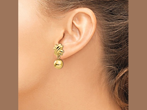 14k Yellow Gold Non-pierced Fancy Ball Dangle Earrings