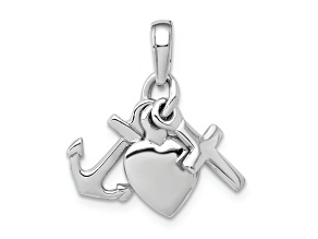 Rhodium Over 14k White Gold 3D Faith, Hope and Charity Charm
