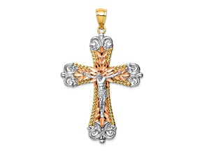 14K Yellow and Rose Gold with White Rhodium Crucifix Pendant