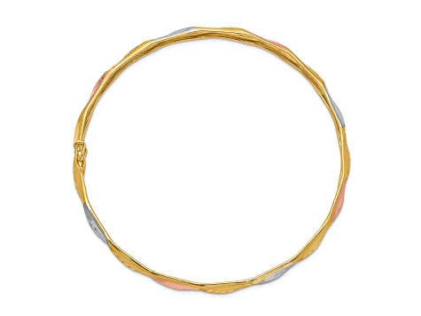 14K Tri-color Gold Polished Satin Diamond-cut Flexible Bangle