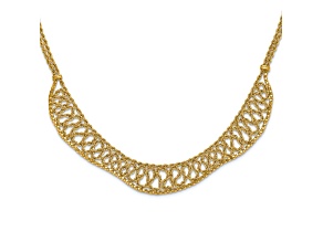 14K Yellow Gold Diamond-cut Braided Rope Chain Fancy Front Drape Necklace