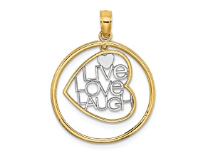 14K Two-tone Gold  Circle Charm with Live Love Laugh In Dangling Heart