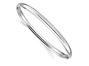 Rhodium Over 14k White Gold 4mm High Polished Hinged Bangle