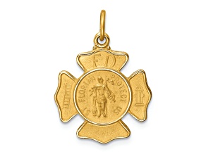 14K Yellow Gold Solid Polished/Satin Small St. Florian Fire Dept. Badge Medal