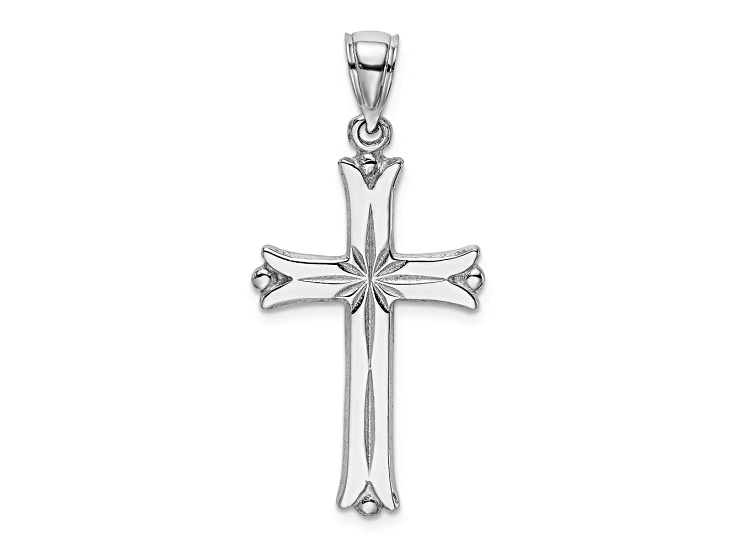 Rhodium Over 14k White Gold Cross with Starburst Center Charm