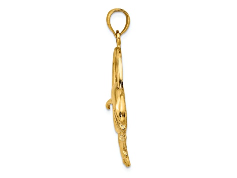 14k Yellow Gold Textured Dolphin Jumping Through Hoop Charm