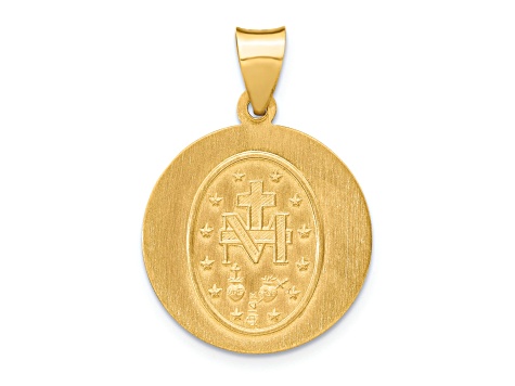 14K Yellow Gold Polished and Satin Miraculous Medal Hollow Pendant ...