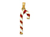 14K Yellow Gold Enameled Candy Cane Charm Pendant