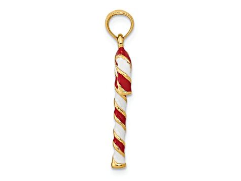 14K Yellow Gold Enameled Candy Cane Charm Pendant