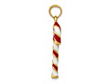 14K Yellow Gold Enameled Candy Cane Charm Pendant