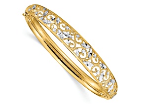 14k Yellow Gold and Rhodium Over 14k White Gold Diamond-Cut 9mm Graduated Hinged Bangle Bracelet