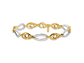 14K Two-tone Gold Polished Fancy Link Bracelet