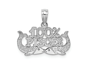 Rhodium Over 14k White Gold Textured 100% Pisces Zodiac Charm