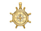 14k Yellow Gold Ships Wheel with Nautical Compass Pendant