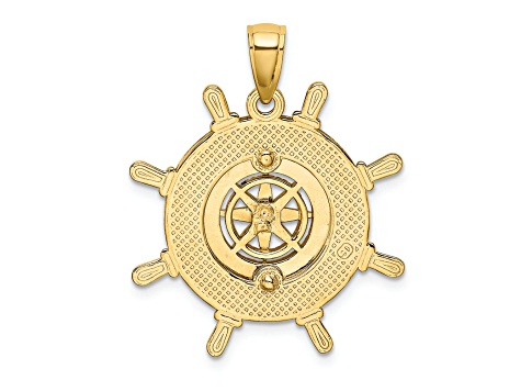 14k Yellow Gold Ships Wheel with Nautical Compass Pendant