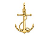 14k Yellow Gold 3D Textured Anchor with Long T Bar and Shackle Bail Pendant