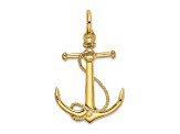 14k Yellow Gold 3D Textured Anchor with Long T Bar and Shackle Bail Pendant