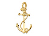 14k Yellow Gold 3D Textured Anchor with Long T Bar and Shackle Bail Pendant