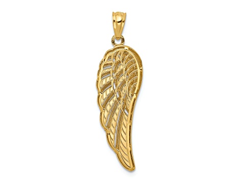 14k Yellow Gold and Rhodium Over 14k Yellow Gold 3D Diamond-Cut Two Level Angel Wing Pendant
