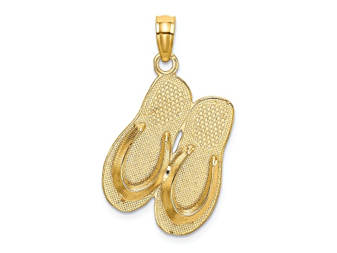 14k Yellow Gold 3D Textured Hawaii Aloha Double Flip-Flop pendant