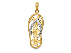 14k Two-tone Gold Textured Triple Sea Turtle Flip-Flop Pendant
