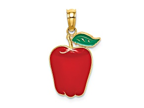 14k Yellow Gold Enamel Red Delicious Apple with Stem and Leaf Charm