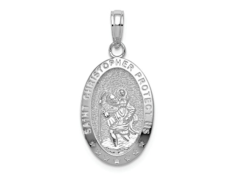 Rhodium Over 14k White Gold Textured Saint Christopher Medal Pendant