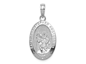 Rhodium Over 14k White Gold Textured Saint Christopher Medal Pendant