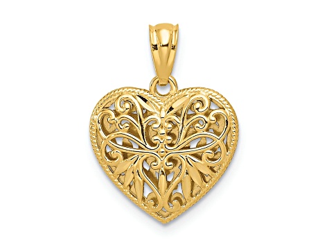 14k Yellow Gold and 14k White Gold Polished and Diamond-Cut Reversible Heart Pendant