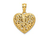14k Yellow Gold and 14k White Gold Polished and Diamond-Cut Reversible Heart Pendant