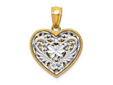 14k Yellow Gold and 14k White Gold Polished and Diamond-Cut Reversible Heart Pendant