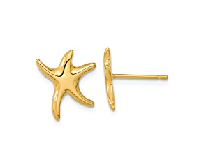 14k Yellow Gold Polished Starfish Stud Earrings