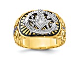 10K Two-Tone Yellow and White Gold Men's Textured and Enameled Masonic Blue Lodge Ring