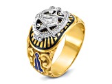 10K Two-Tone Yellow and White Gold Men's Textured and Enameled Masonic Blue Lodge Ring