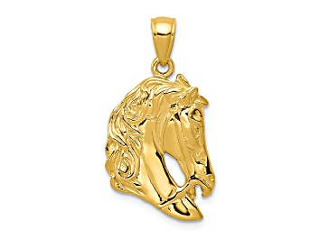 Picture of 14k Yellow Gold Solid Polished and Textured Open-backed Horse Head Pendant