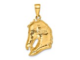 14k Yellow Gold Solid Polished and Textured Open-backed Horse Head Pendant